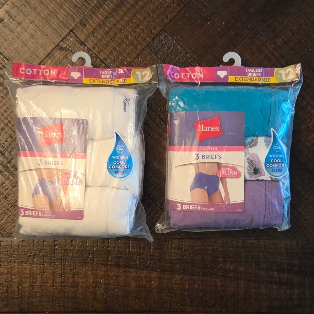 Lot 2 Hanes Womens Briefs Size 12 5XL Extended Size 3-Packs Cotton White Colors